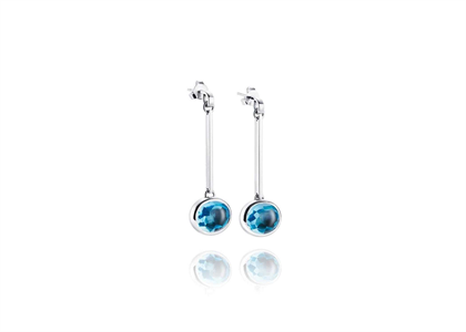 Rhodium Plated Gemstone Dangle Bar Drop Earrings